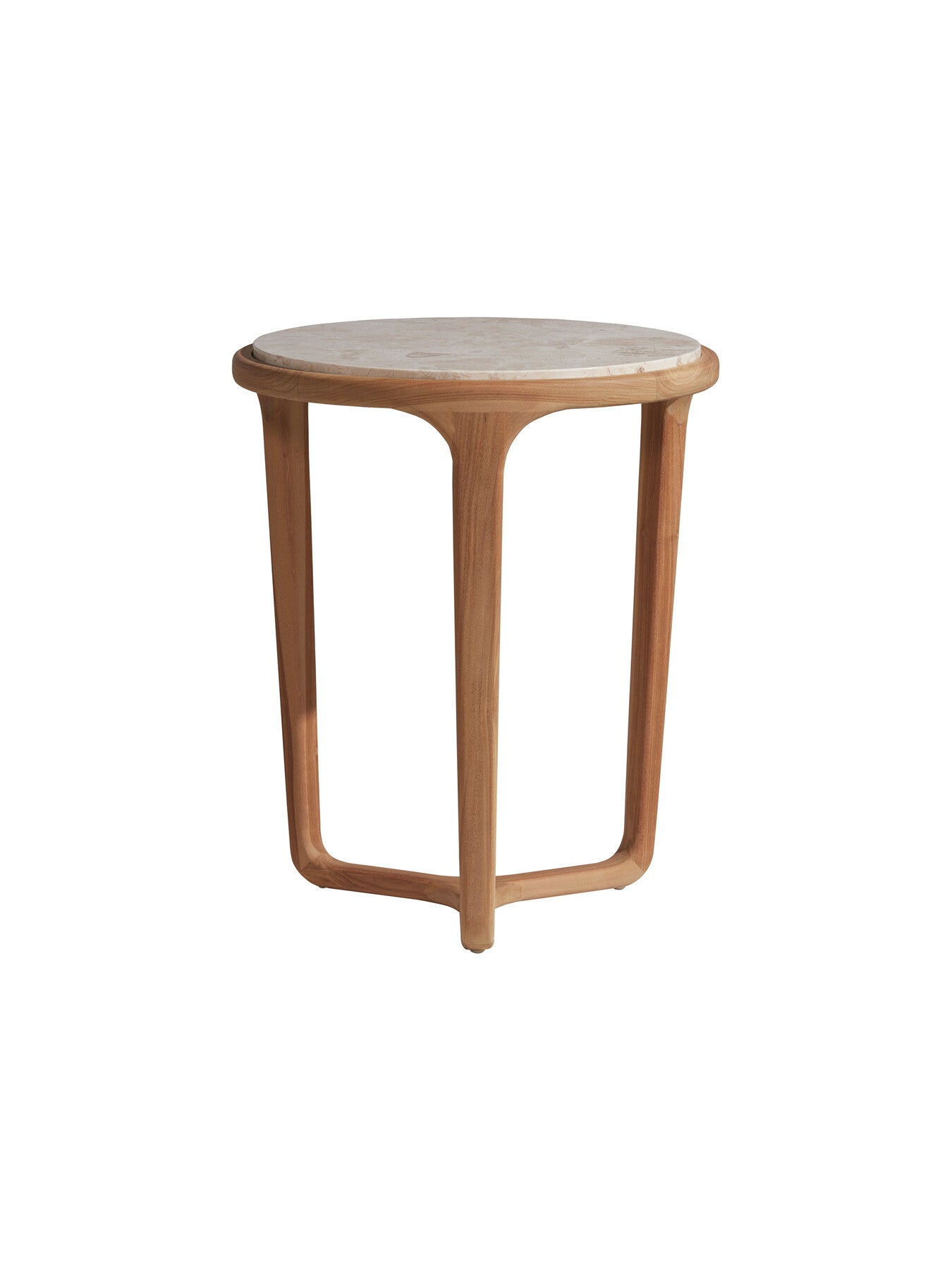 Terza Round Teak and Marble Side Table