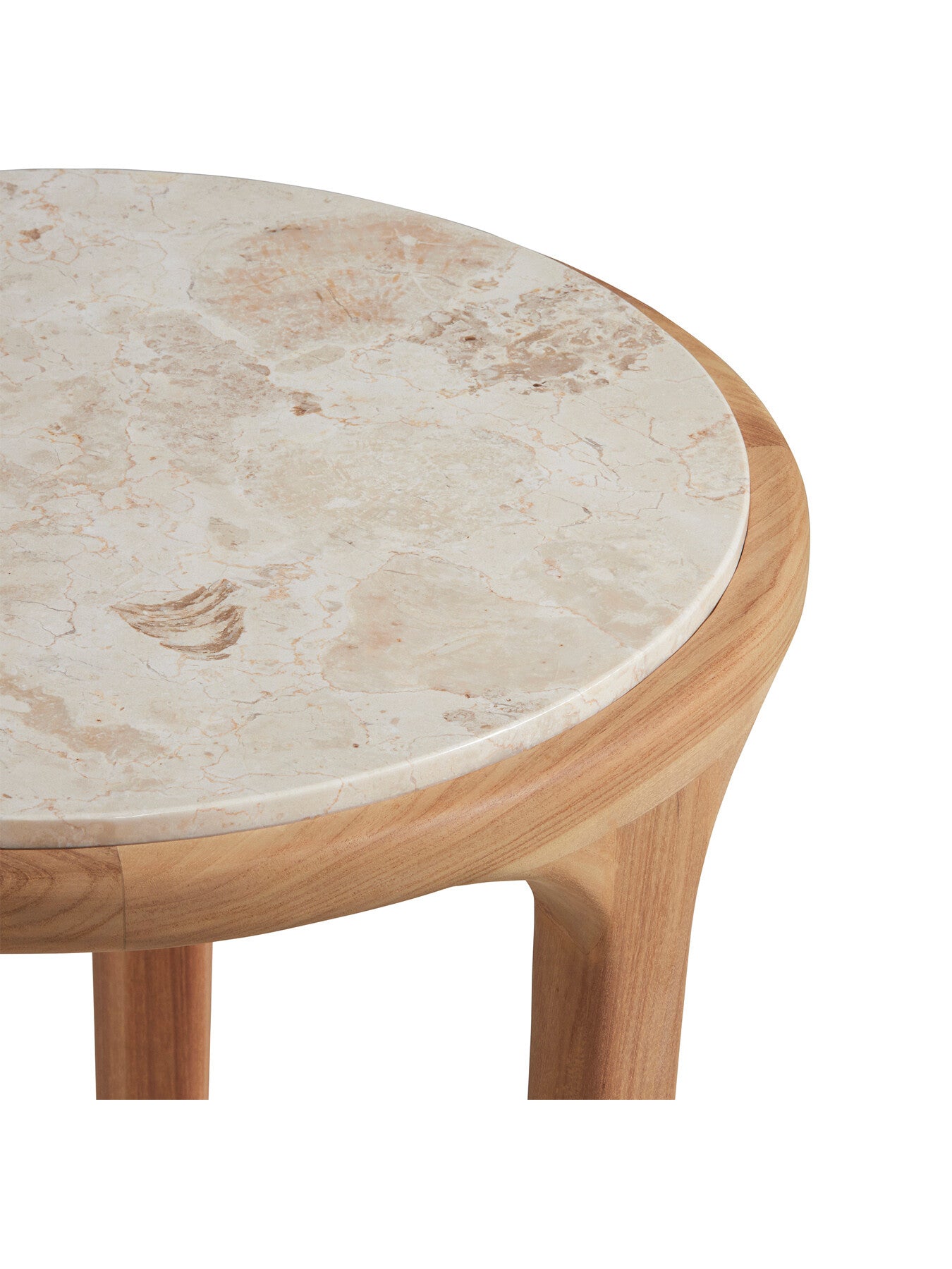 Terza Round Teak and Marble Side Table