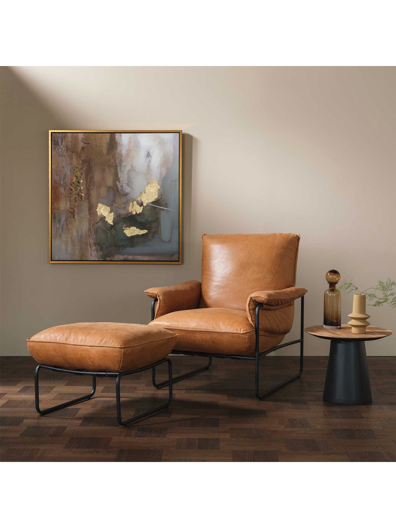 Vinci Brown Leather Footstool