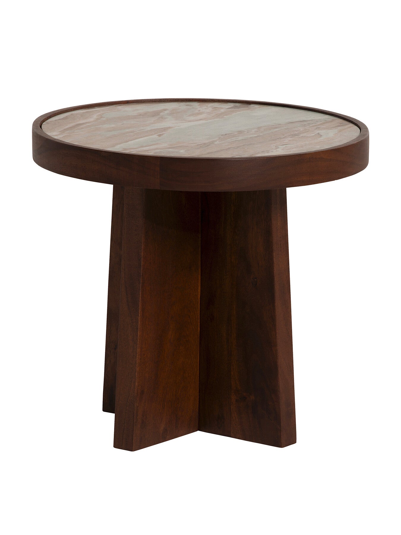 Brown Zambezi Marble and Brown Acacia Wood Nest Of 3 Tables