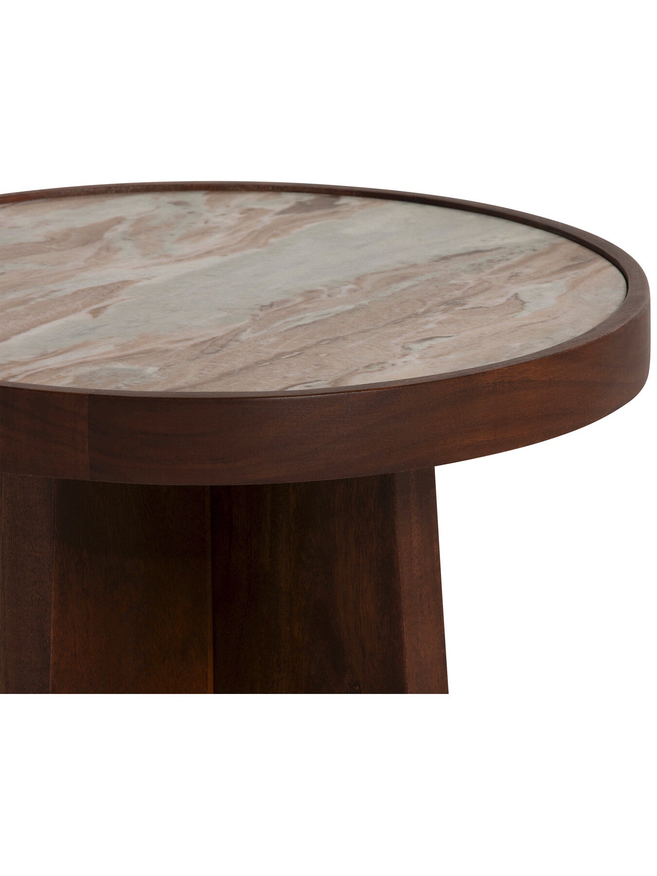 Brown Zambezi Marble and Brown Acacia Wood Nest Of 3 Tables