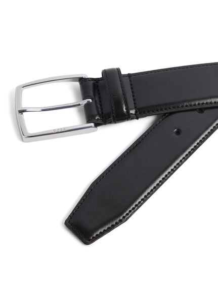 Italian Made Polished Leather Belt With Stitching Detail