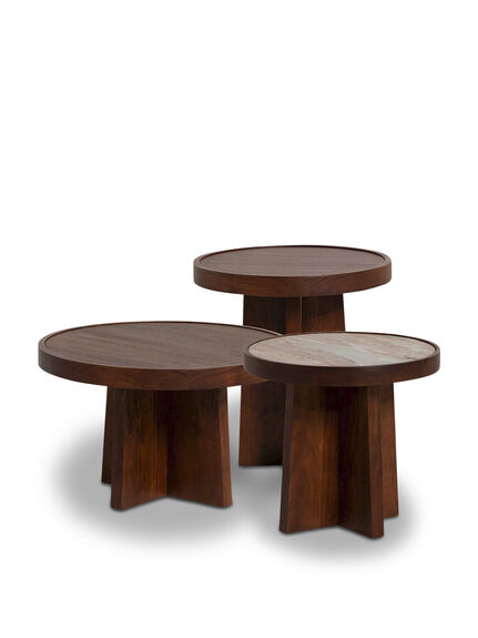 Zambezi Marble and Brown Acacia Wood Nest Of 3 Tables