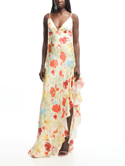 Brigitte Pastel Floral Jacquard Maxi Dress
