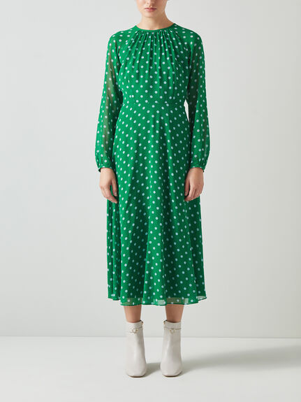 Addison Green And Blue Spot Print Midi Dress