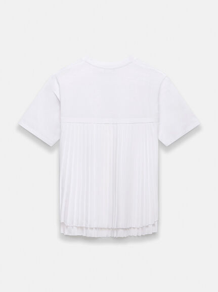 White Cotton Blend Pleated T-Shirt