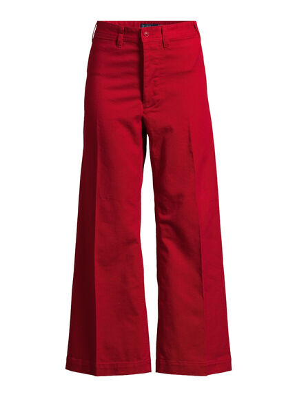 Stretch Cotton Twill Wide-Leg Crop Trousers