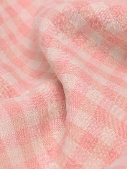 Pink Bloom Gingham Linen Fitted Sheet