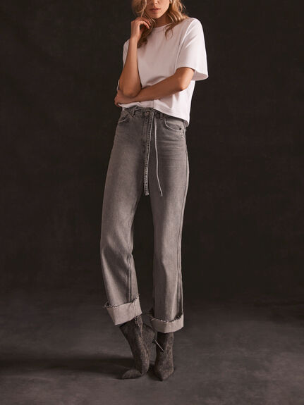 Grey Washed Relaxed Wide Jeans