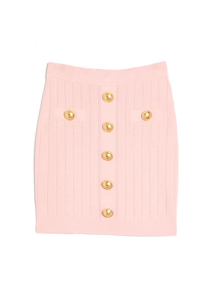 High Waisted Buttoned Knit Mini Skirt