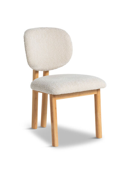 Erin Curved White Fabric Open Back Dining Chair With Wood Legs