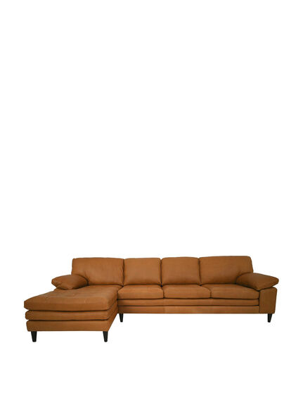 Olson Brown Leather Tufted Corner Sofa With Chaise