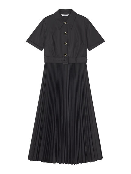 Cally Black Pleated Shirt Dress