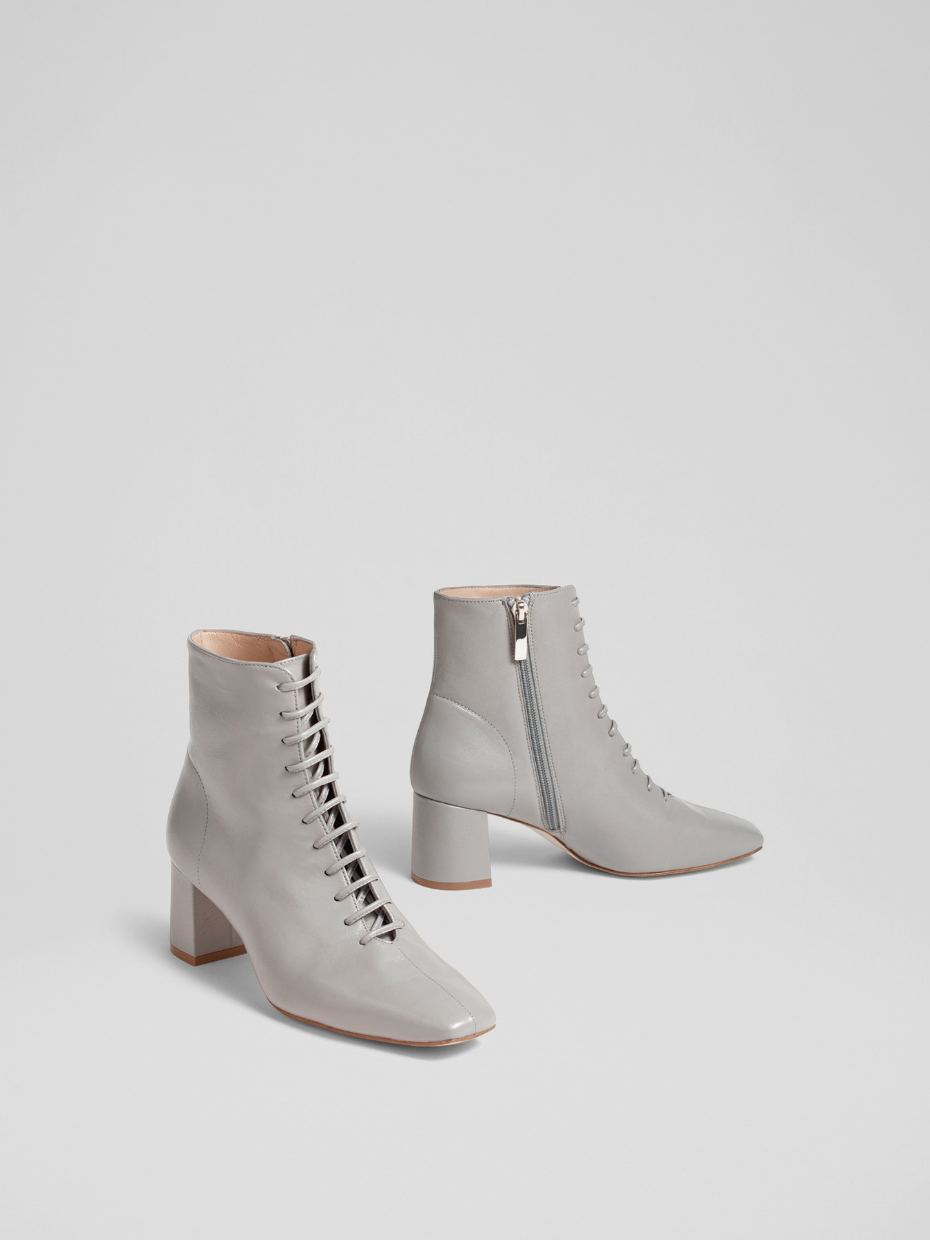 LK Bennett Arabella Grey Leather Lace-Up Ankle Boots | Ankle Boots | Fenwick