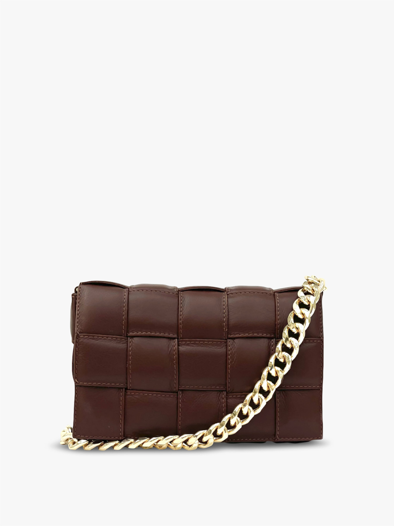 Women's Apatchy London Chestnut Padded Woven Leather Cross-Body Bag With  Gold Chain Strap | Fenwick