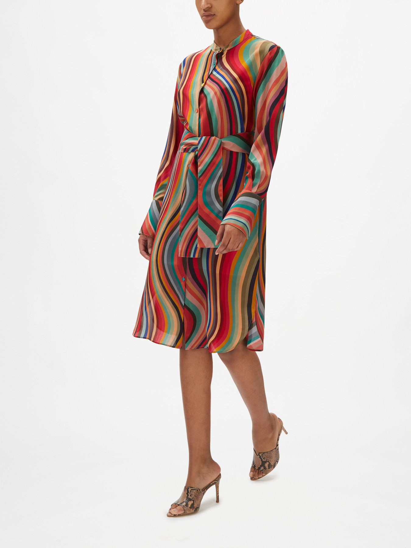 Women's PS Paul Smith Long Sleeve Swirl Midi Dress With Waist Tie | Fenwick